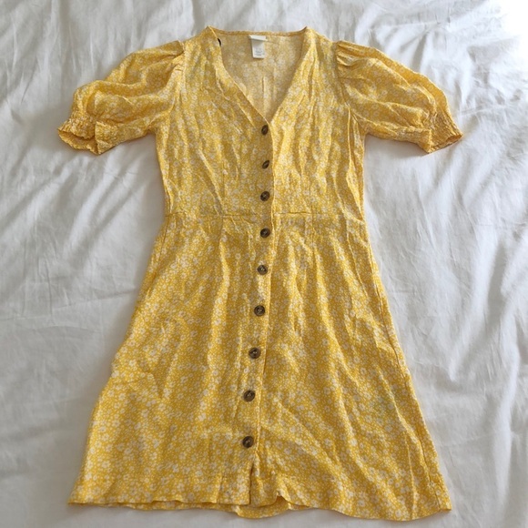 H&M yellow floral button up dress. Size XXS. - Picture 2 of 12